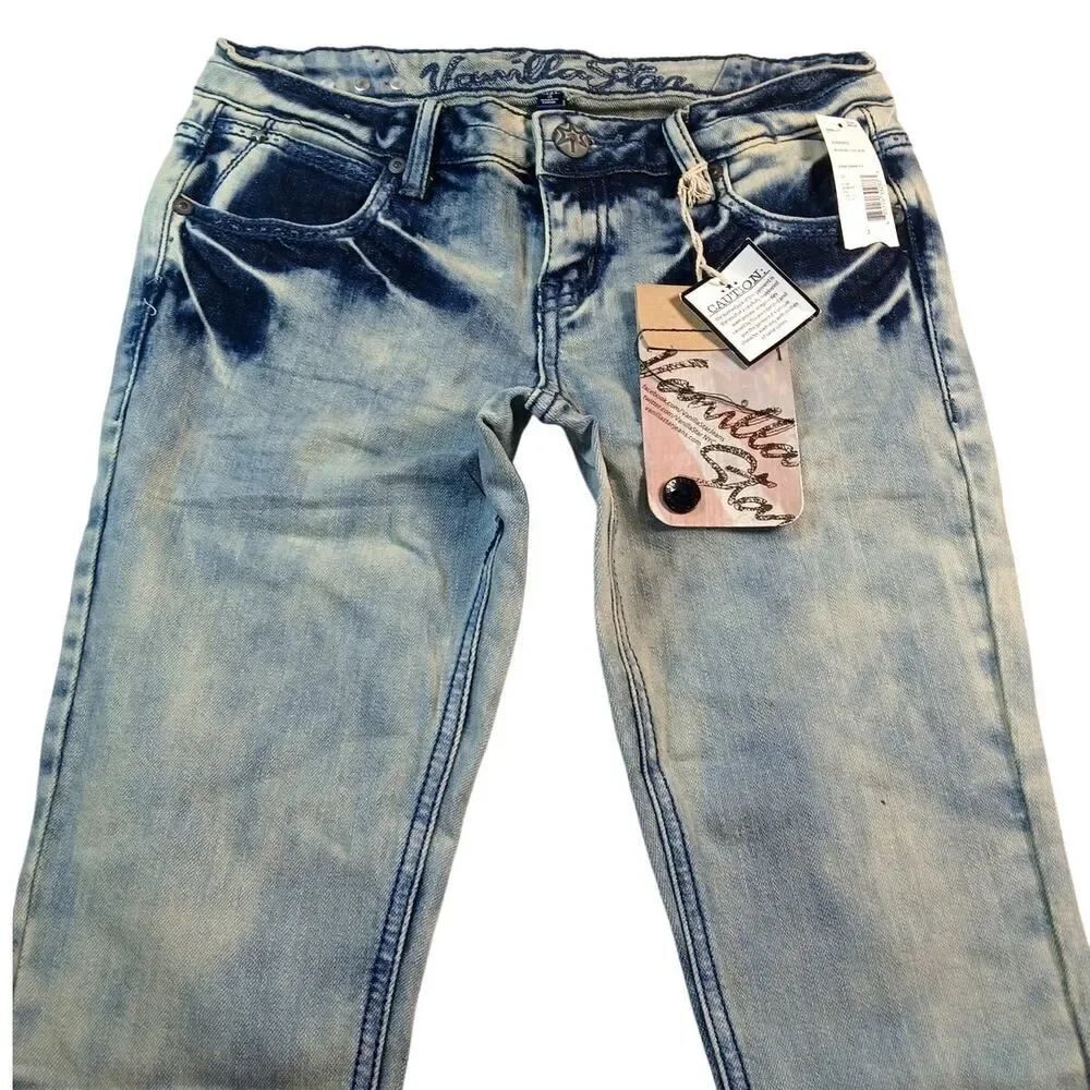 Vanilla Star Juniors New Ankle Biter Ankle Zippered Blue Denim Washed Jeans - 3